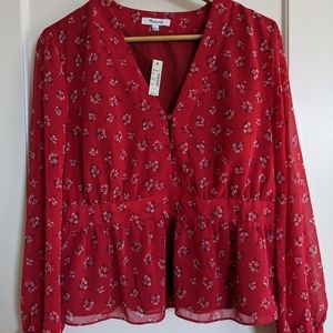 NWT Red floral Top, long sleeve